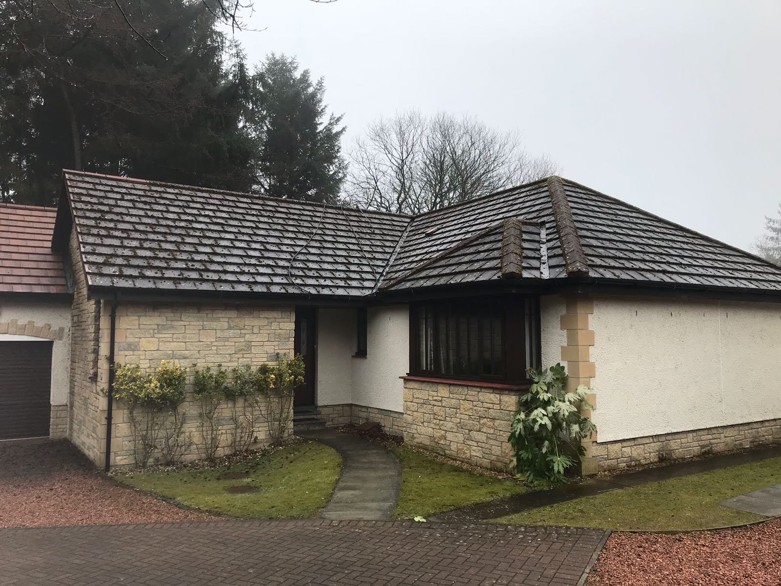House with dirty roof before cleaning