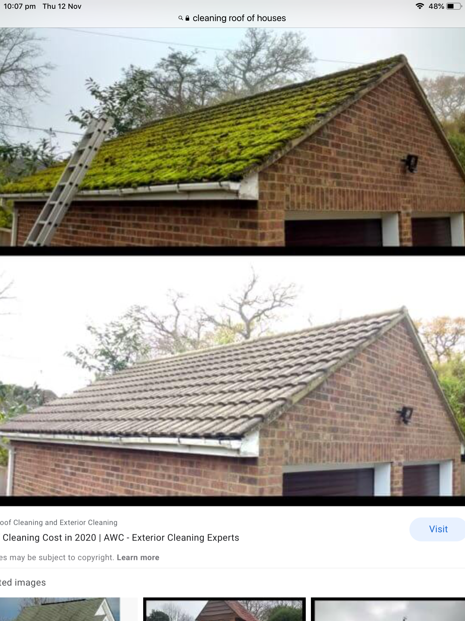 Moss-covered roof cleaning before and after
