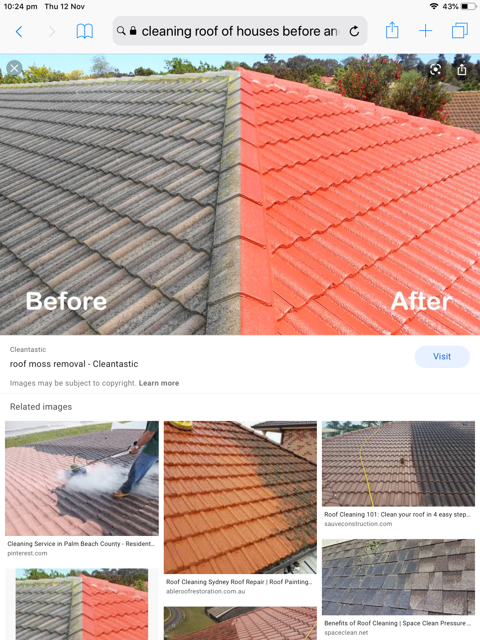 Roof cleaning completed clean tiles after treatment