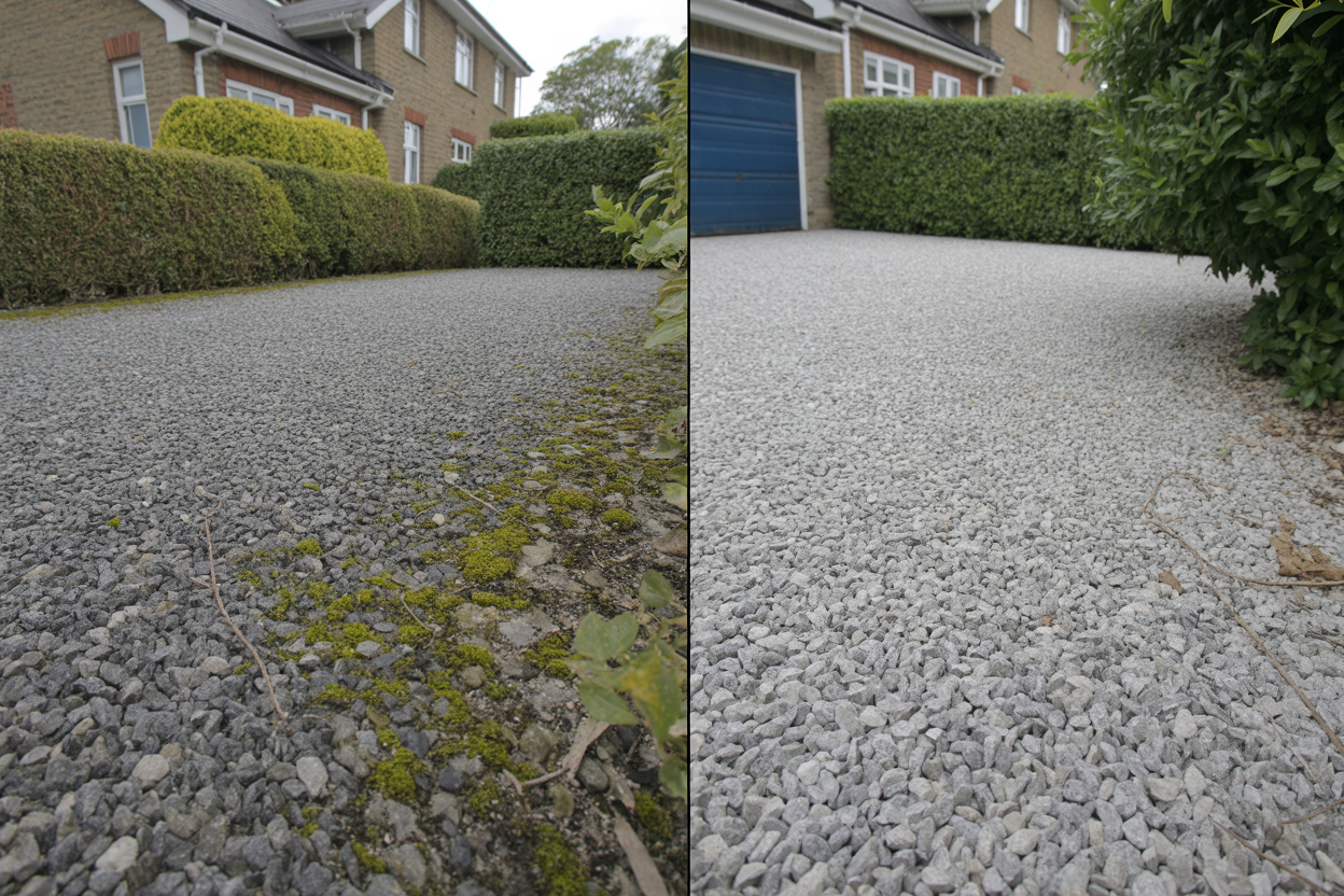 Tarmac driveway cleaning before and after