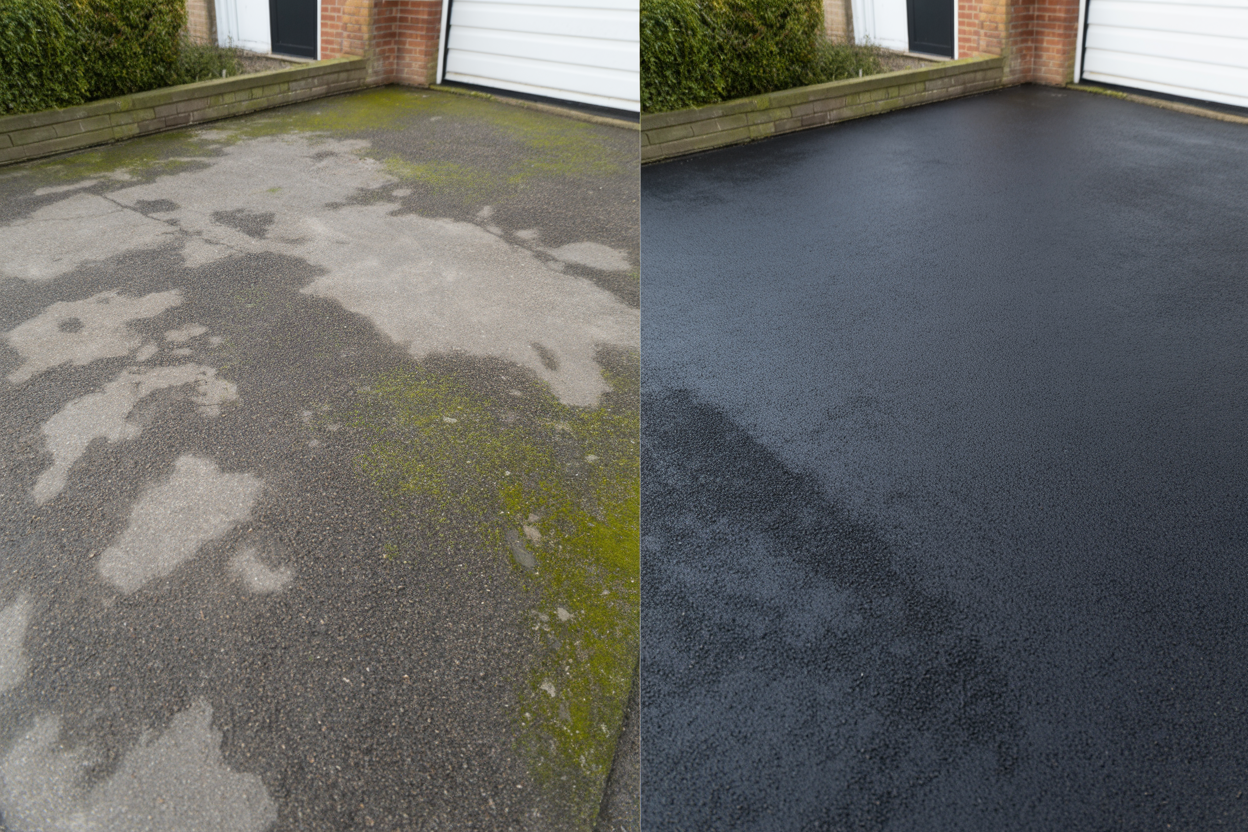 Brick driveway cleaning transformation