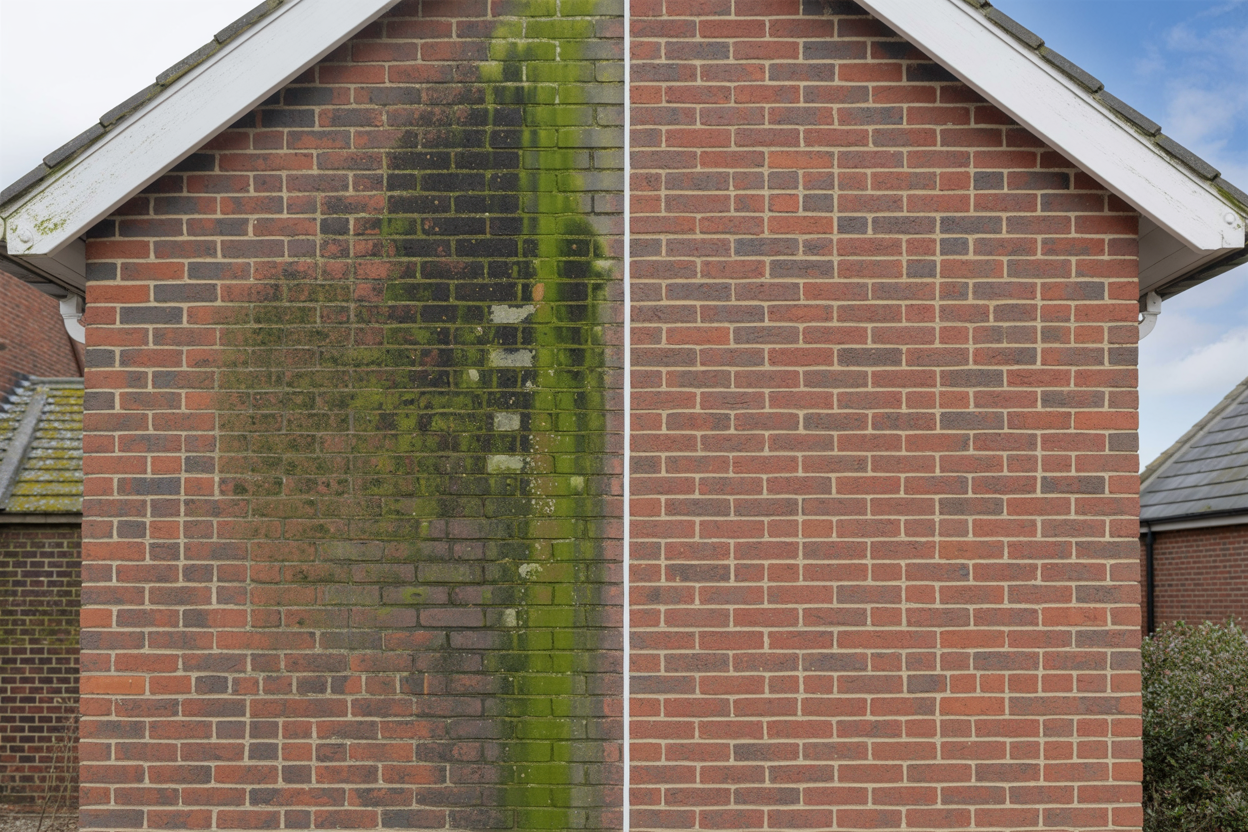 Brick house exterior pressure washing transformation