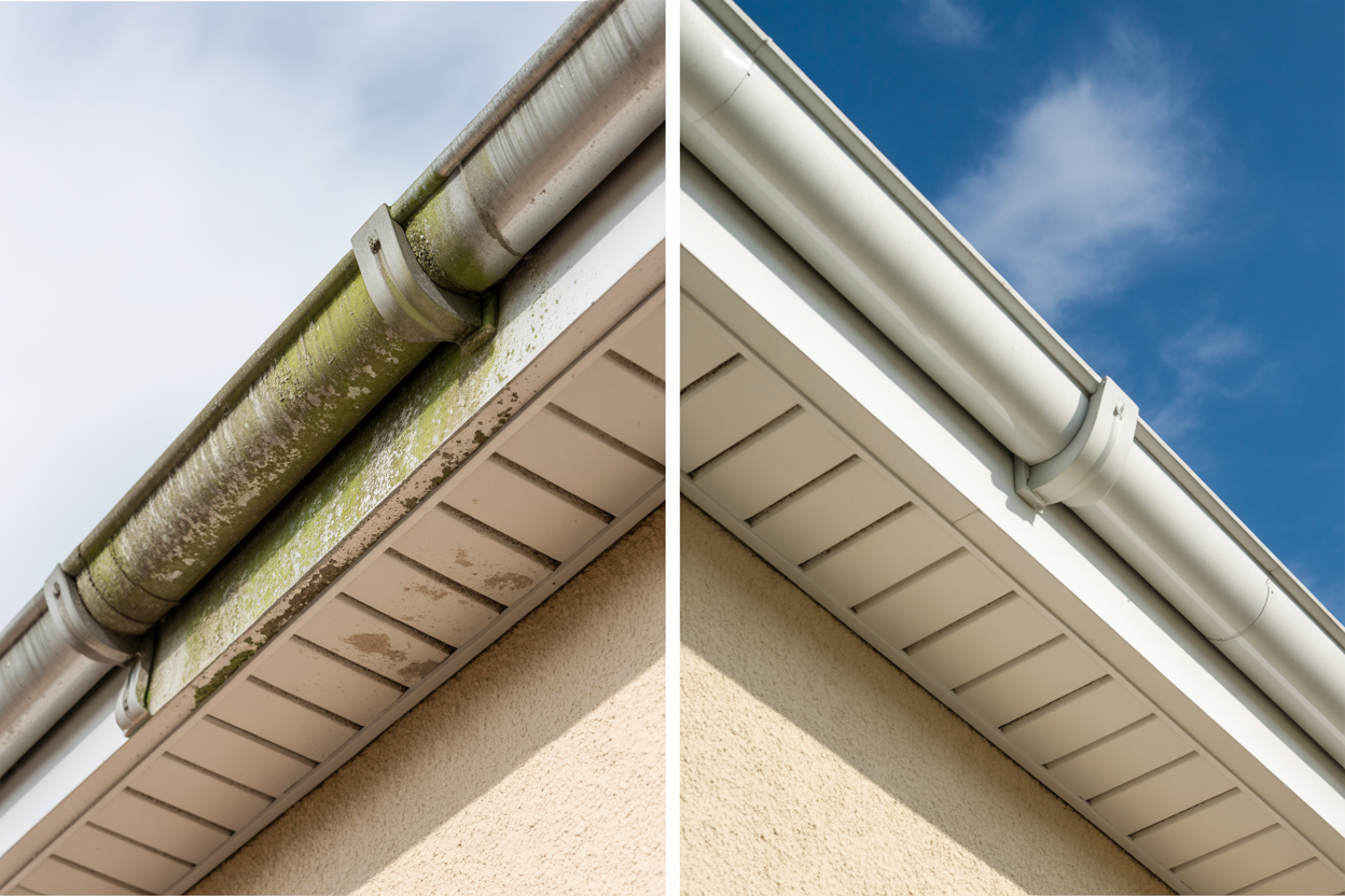 Fascia and soffit cleaning before and after