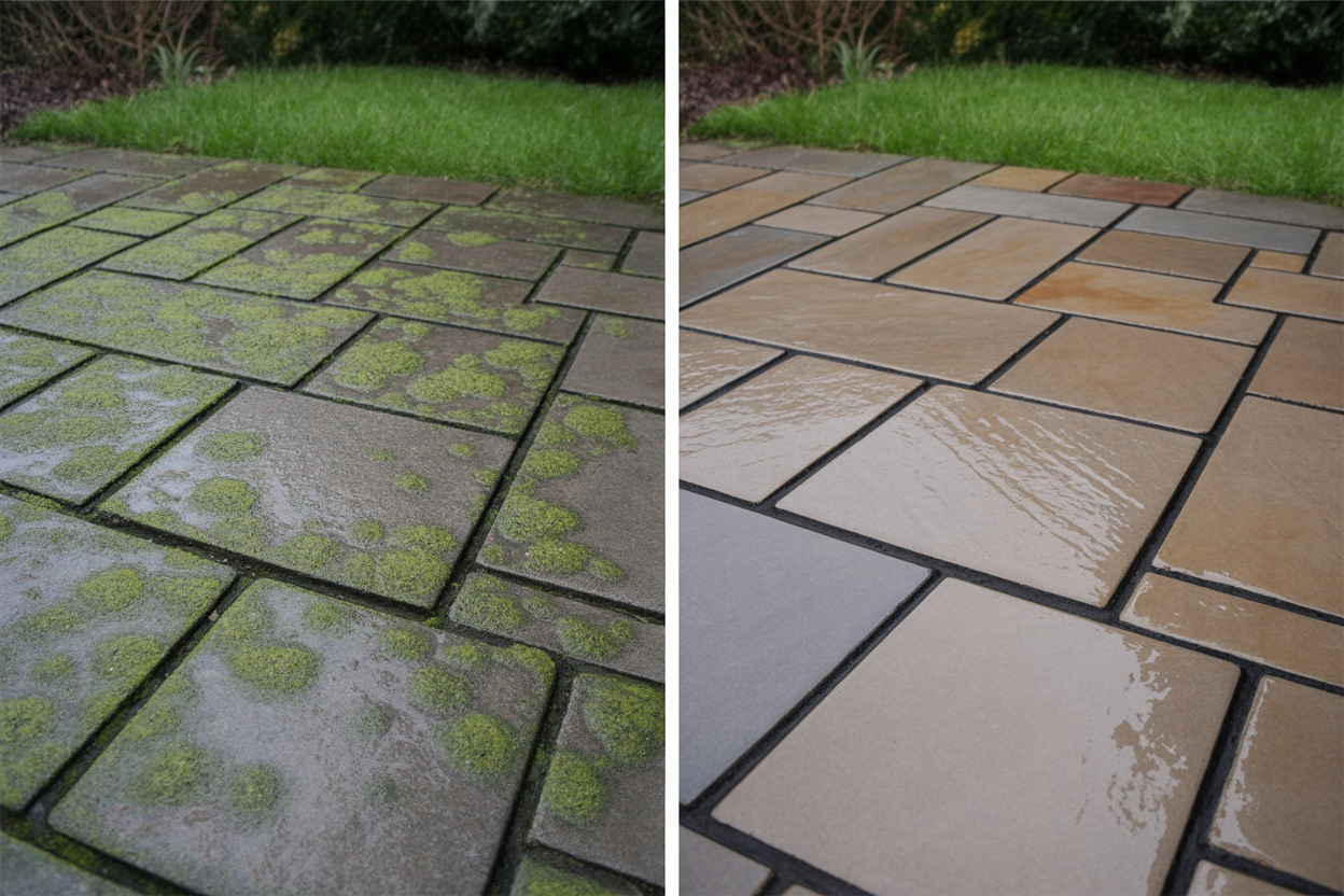 Natural stone patio cleaning transformation